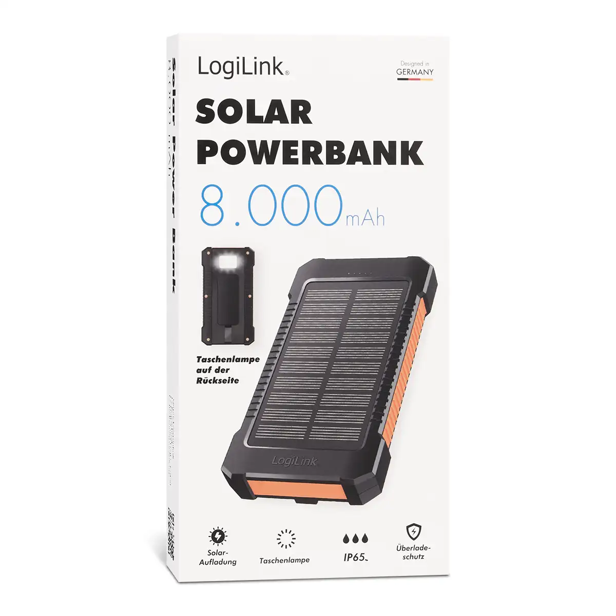 Solar Powerbank 8000 mAh, mit LED-Taschenlampe