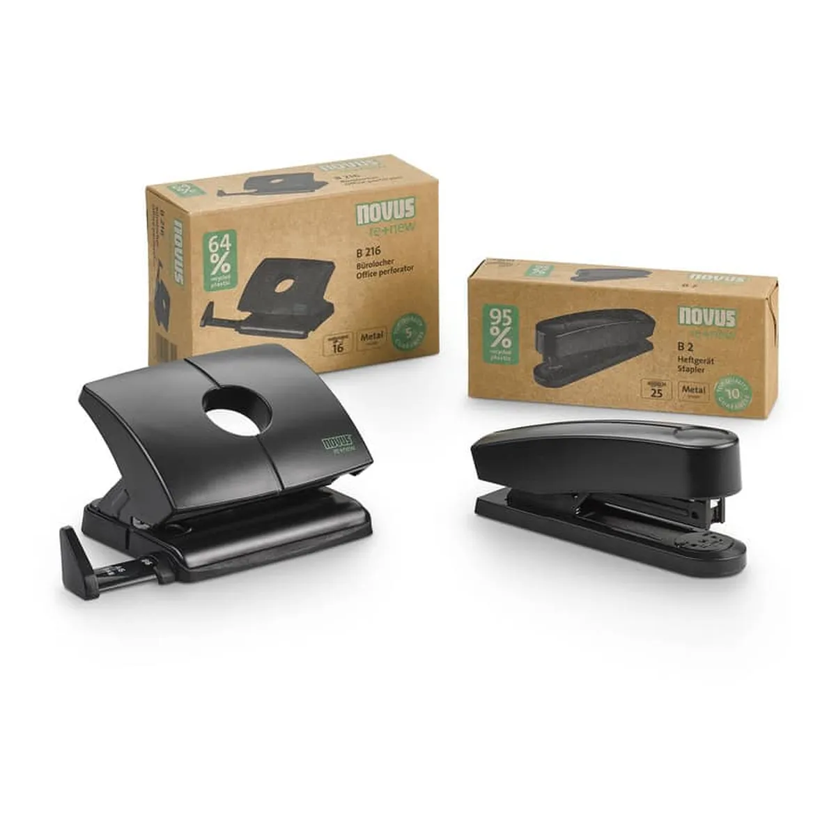 Novus Heftgerät B2 re+new - 25 Blatt, schwarz, inkl. 200 Klammern
