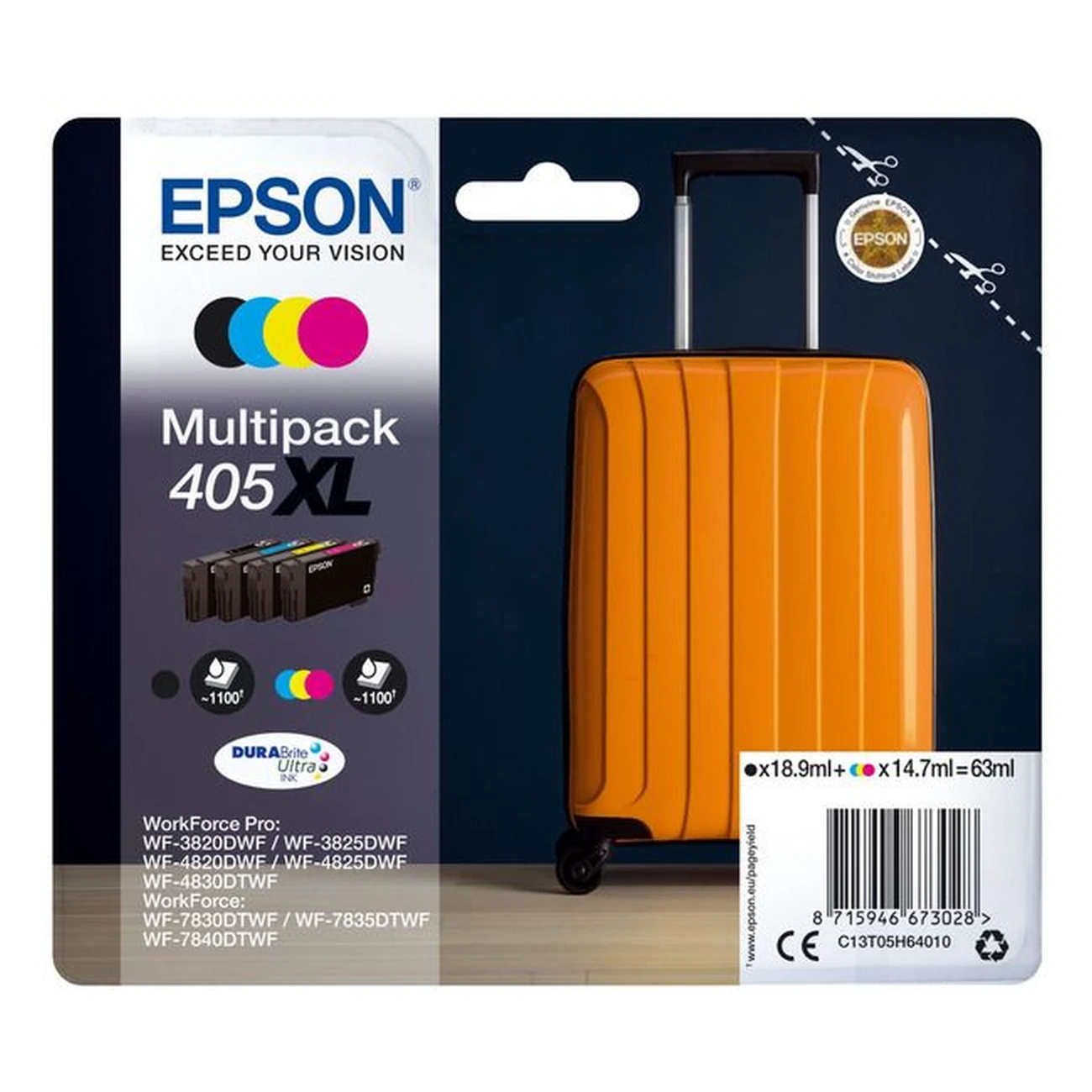 Druckerpatronen MultiPack Epson 405 XL schwarz cyan magenta gelb 63 ml (C13T05H64010)