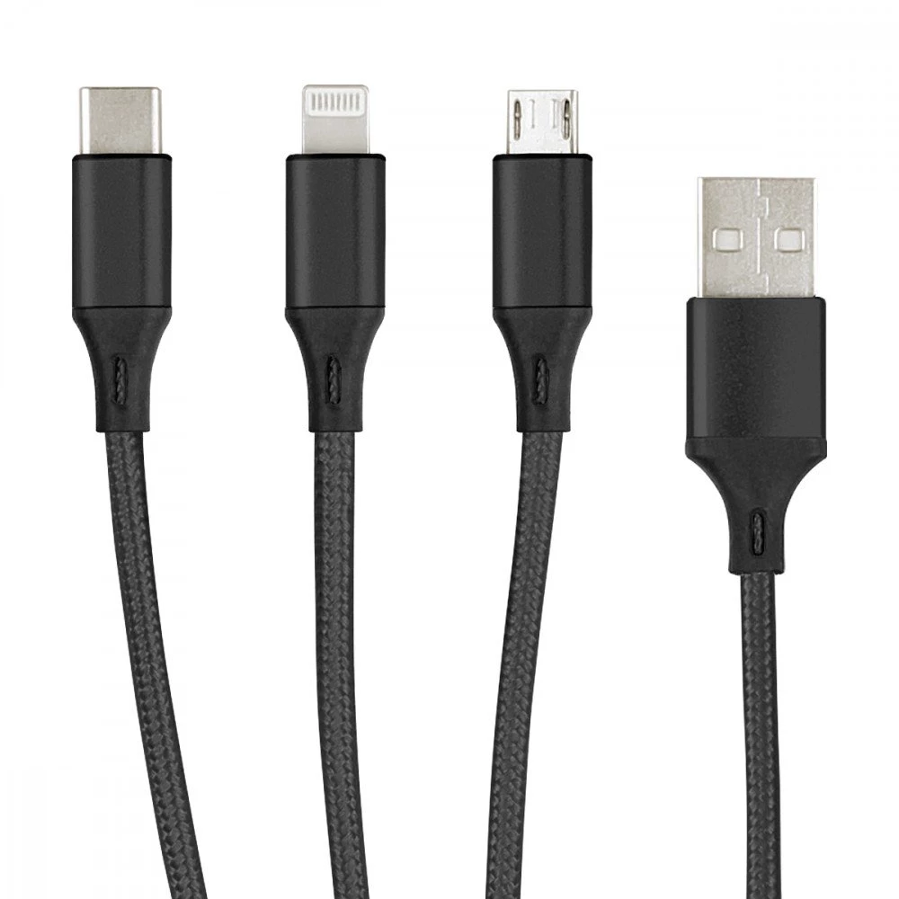 Fontastic Essential Ladekabel TypC/8-PIN/Micro USB 1.2M schwarz