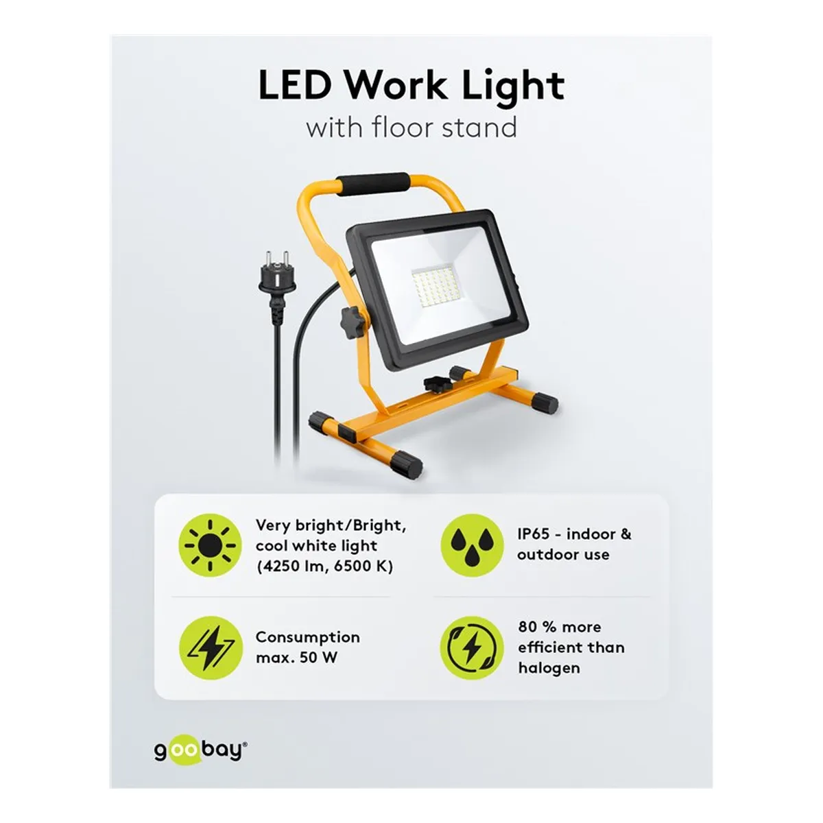 Goobay LED-Baustrahler mit Standfuß, 50 W