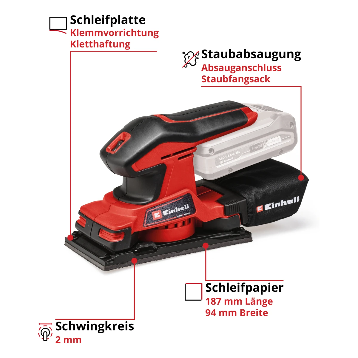 Einhell Akku-Schwingschleifer TC-OS 18/187 Li Solo Einhell Akku-Schwingschleifer TC-OS 18/187 Li Solo