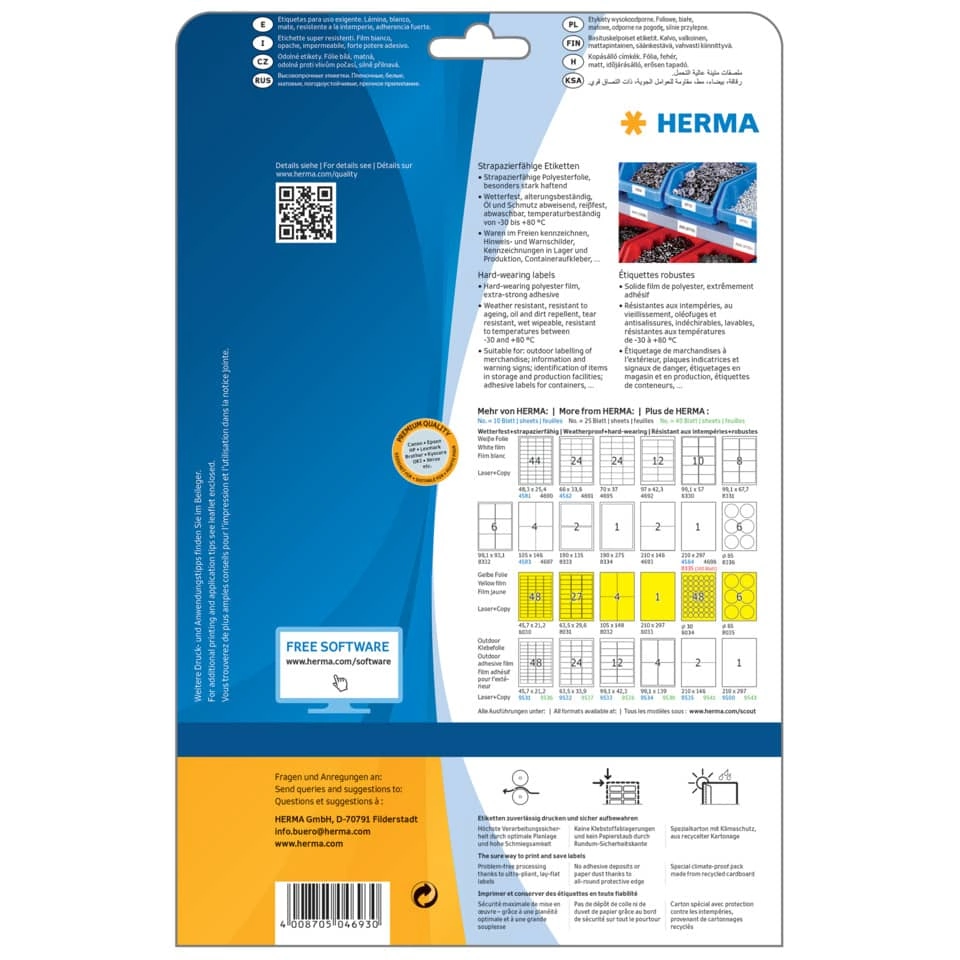HERMA Folienetiketten - 210 x 148mm, weiß, extrem stark haftend, matt, 50 Stück