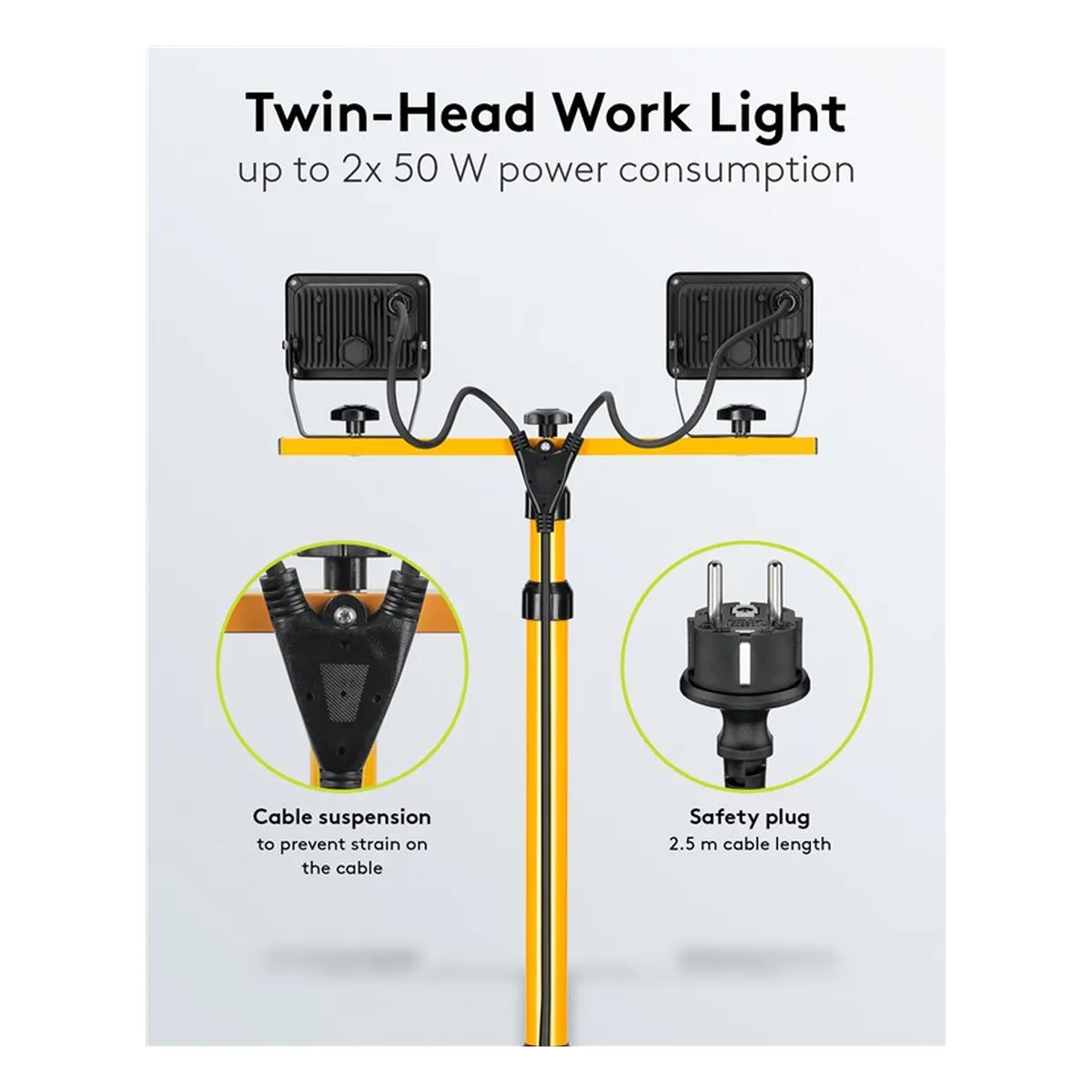 Goobay LED-Baustrahler mit Teleskopstativ, 2 x 50 W