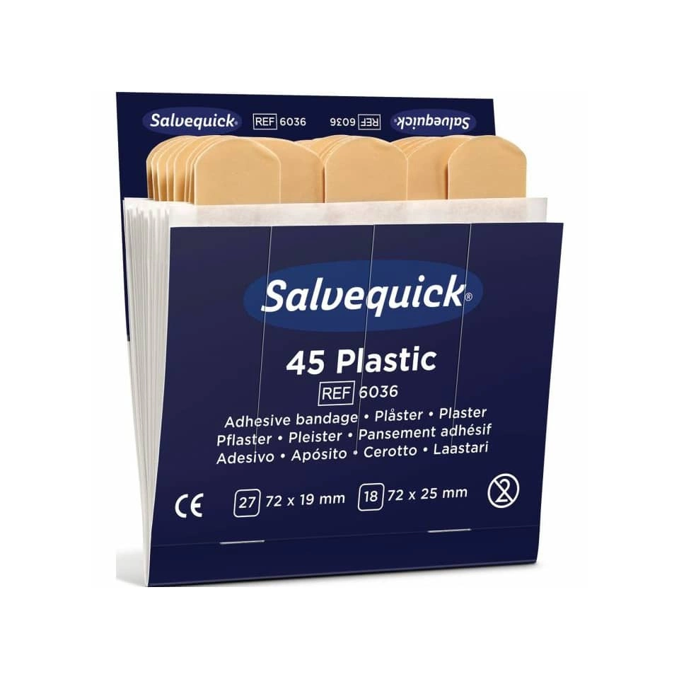 Salvequick Pflaster-Strips - 6x 45 Stück, wasserabweisend Plastic