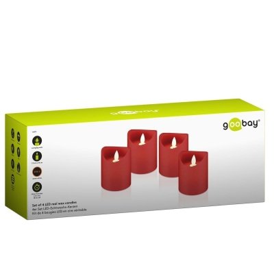 Goobay 4er Set LED-Echtwachs-Kerzen, rot