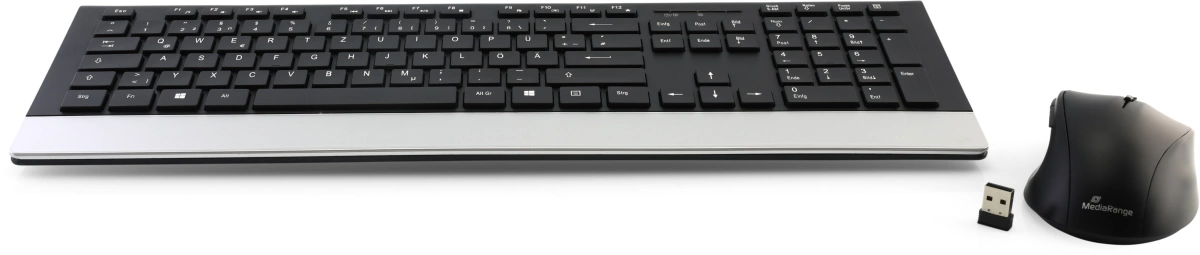 MediaRange Funk-Tastatur- und Maus-Set HIGHLINE, QWERTZ, schwarz/silber