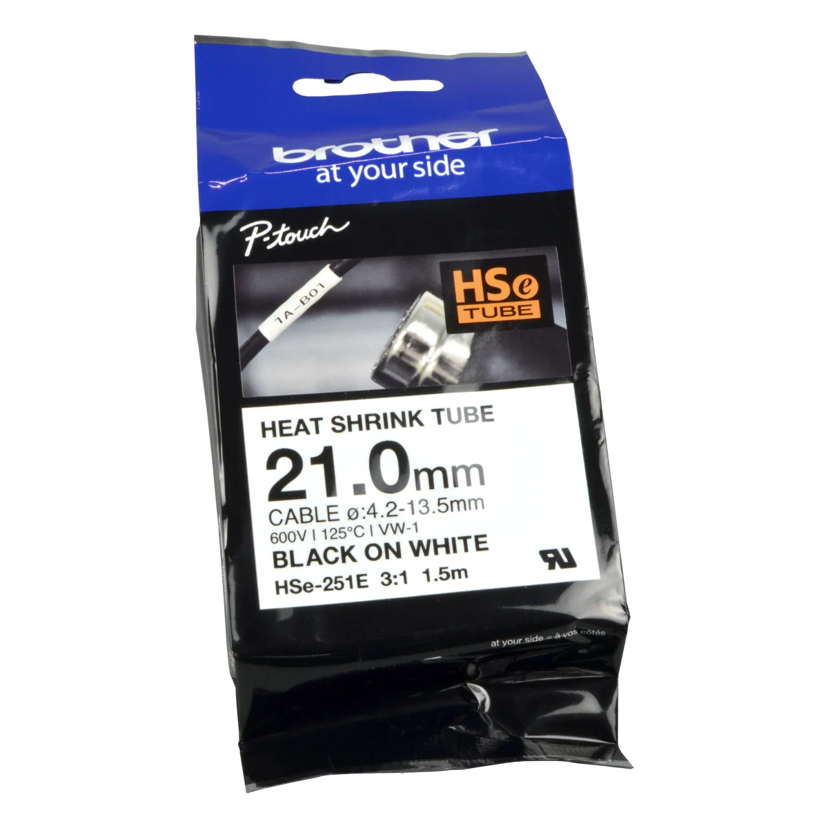 Brother P-Touch Schrumpfschlauch HSe-251E  schwarz auf weiß  21mm x 1,5m