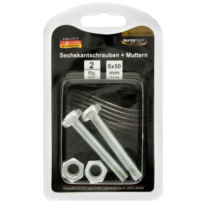 Masterproof Sechskantschrauben + Muttern 8x50mm 2 Stück