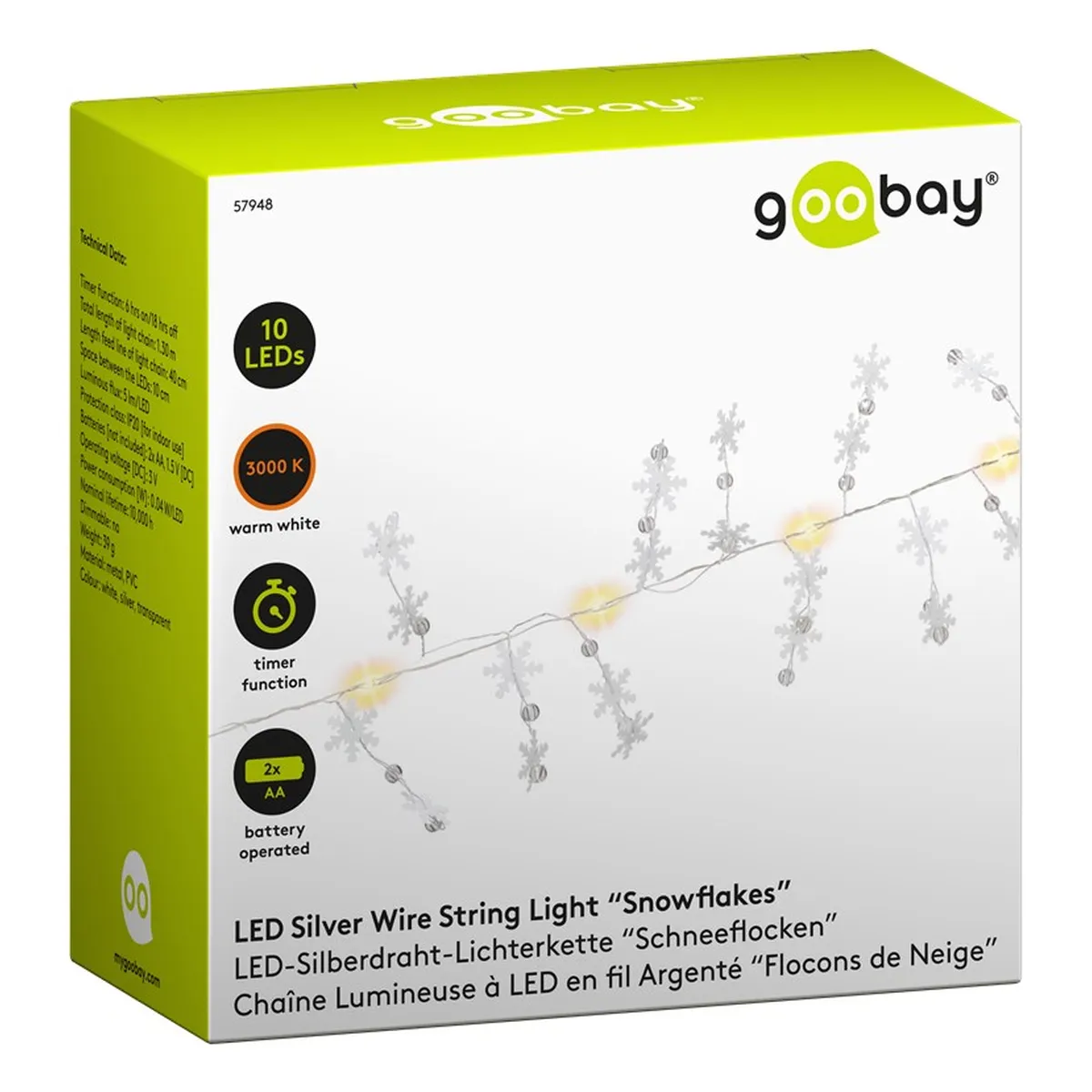 Goobay 10er LED-Silberdraht-Lichterkette 'Schneeflocken'