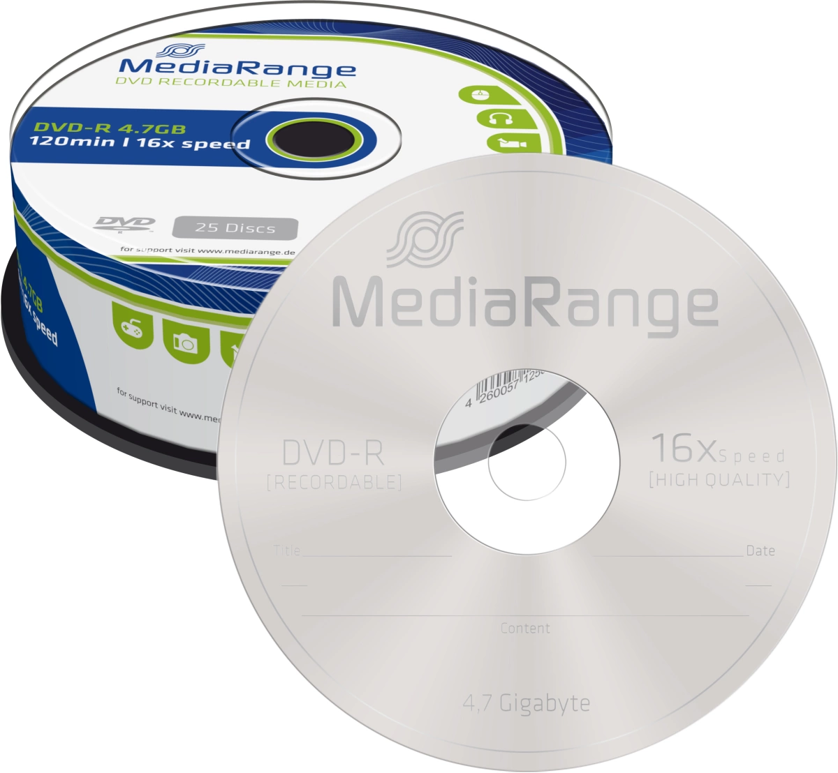 DVD-R - 4.7GB/120Min, 16-fach/Spindel, Packung mit 25 Stück