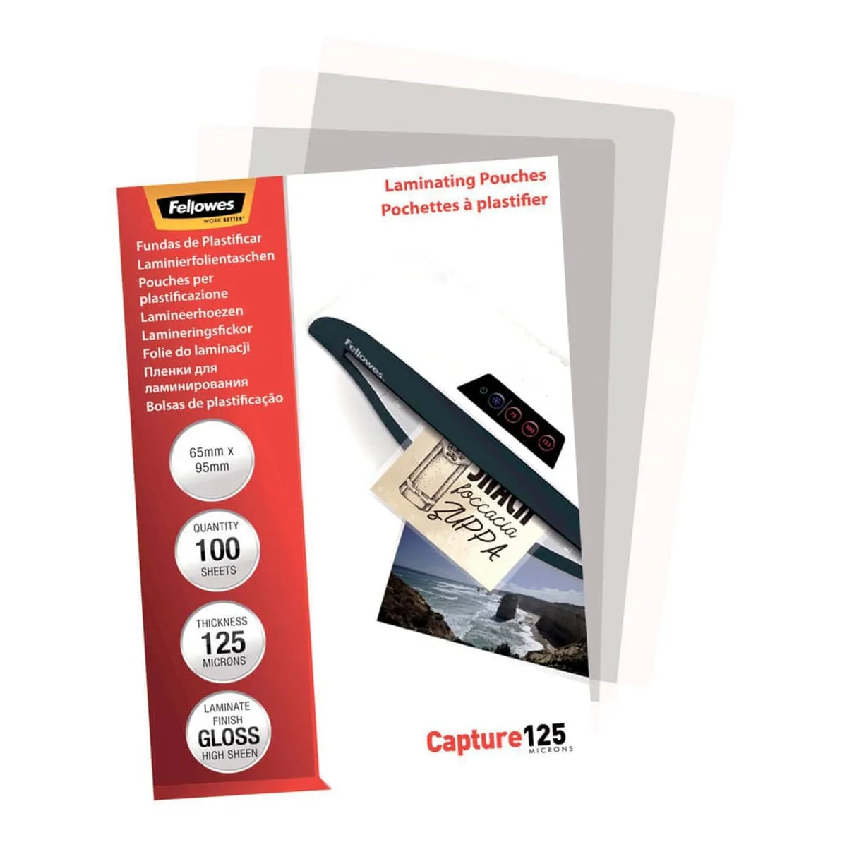 Fellowes Laminierfolie Capture - 95 x 65 mm, glänzend, 125 mym, 100 Stück