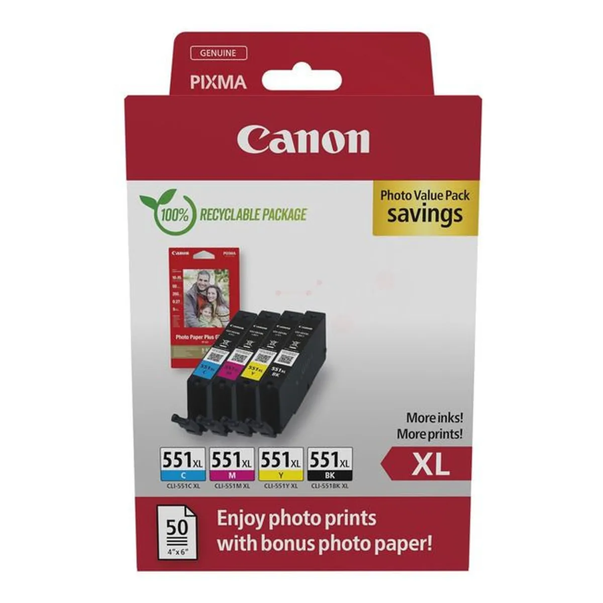 Canon MultiPack 'CLI-551 XL' CLI BKCMY + Fotopapier PP-201 50 Blatt