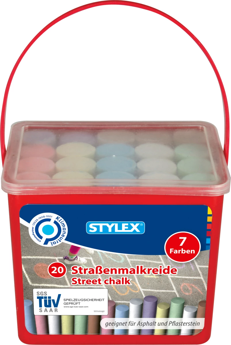 Straßenkreide, 20 Stangen im eckigen Eimer