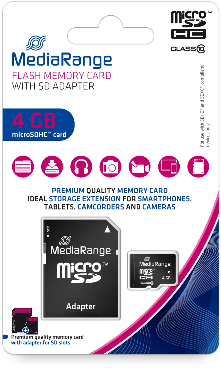 MediaRange Micro SDHC Speicherkarte 4GB Klasse 10 SD-Karten Adapter