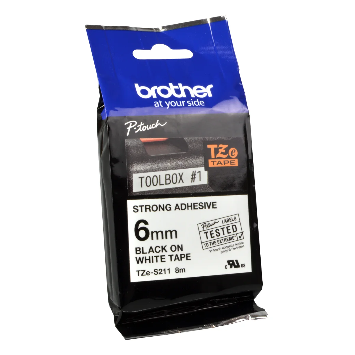 Brother P-Touch Band TZe-S211  schwarz auf weiß  6mm / 8m  laminiert extra stark