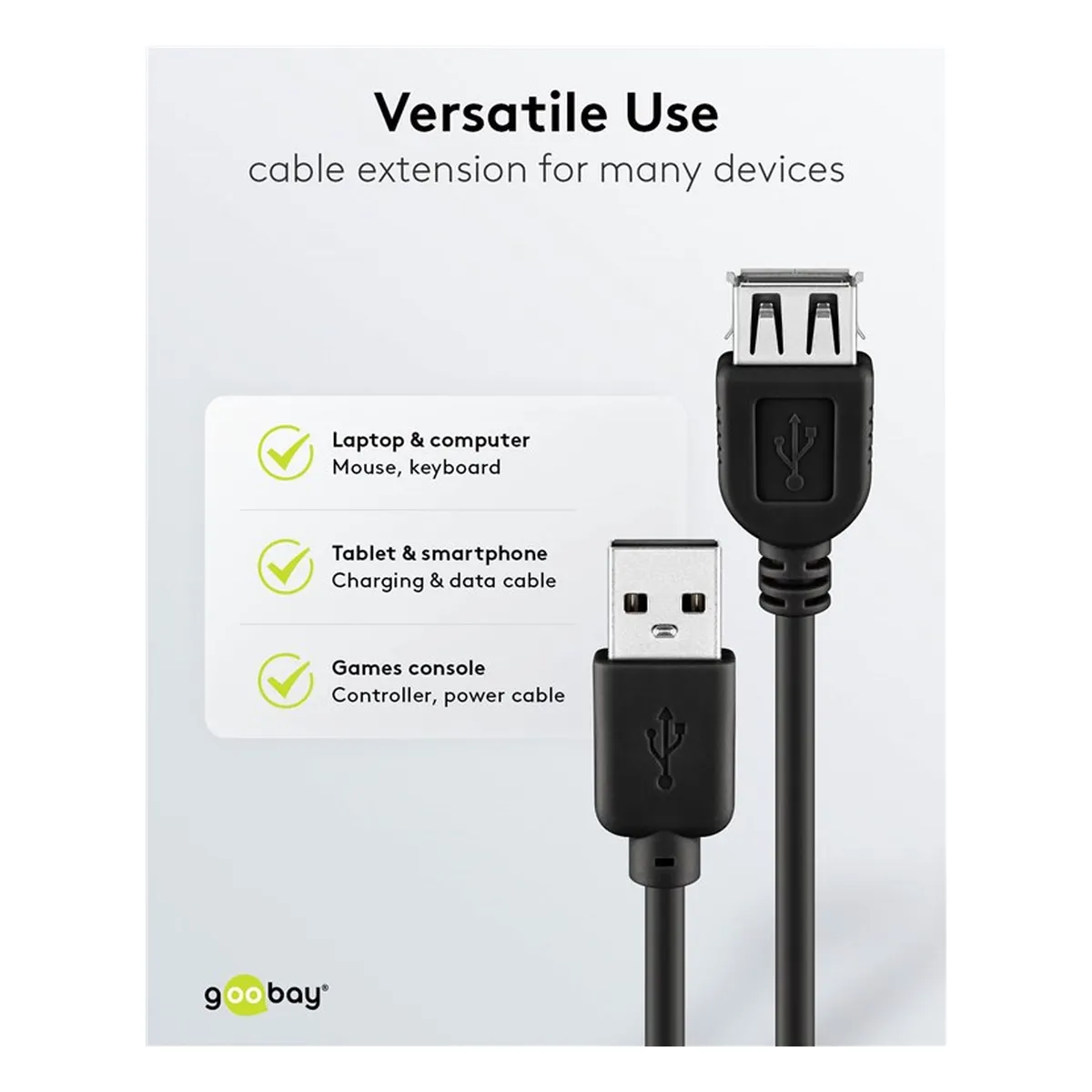 Goobay USB 2.0 Hi-Speed Verlängerungskabel, Schwarz