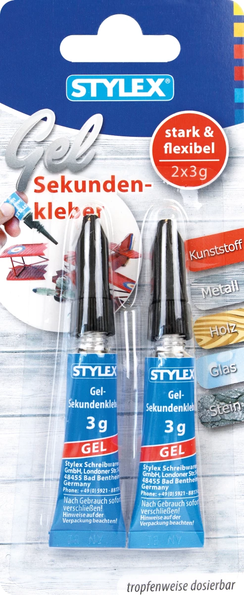 Stylex Sekundenkleber Gel, 2 Tuben á 3 g