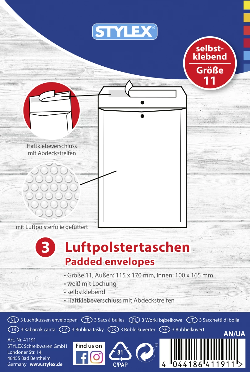 Stylex Luftpolstertaschen, Gr.11, haftklebend, 3 Stück