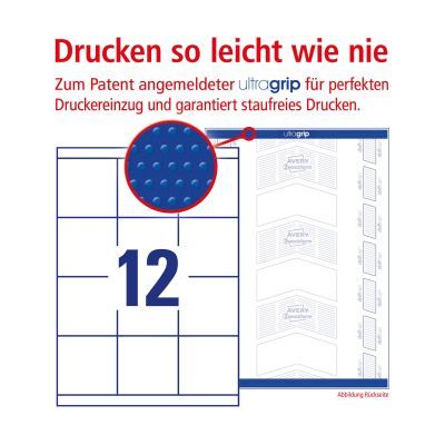 Avery Zweckform Universal-Etiketten ultragrip - 70 x 67,7 mm, weiß, 1.200 Etiketten, permanent