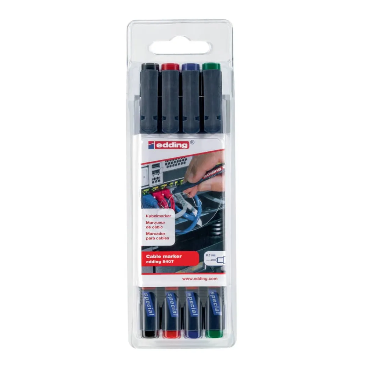 Edding 8407 Kabelmarker - 0,3 mm, permanent, 4er-Set sortiert