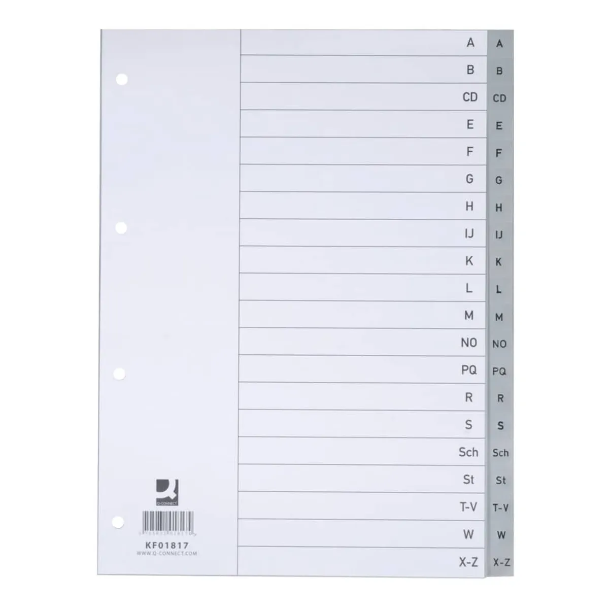 Q-Connect Register - A - Z, PP, mit Index, A4, 20 Blatt, grau