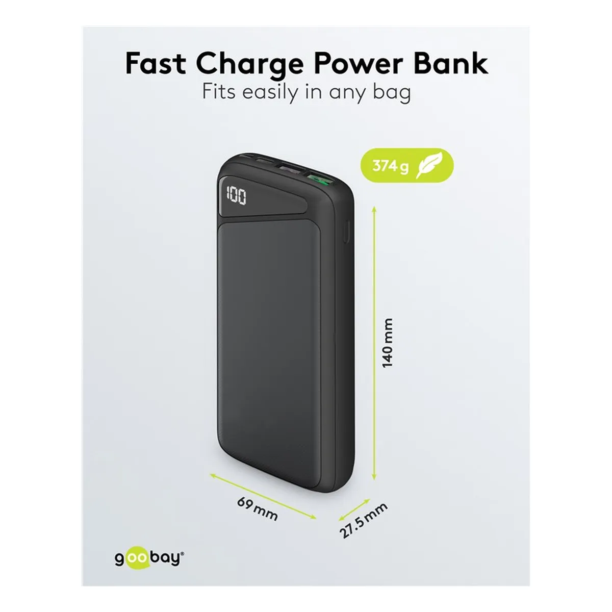 Goobay Schnelllade-Powerbank 20.000 mAh (USB-C™ PD, QC 3.0)