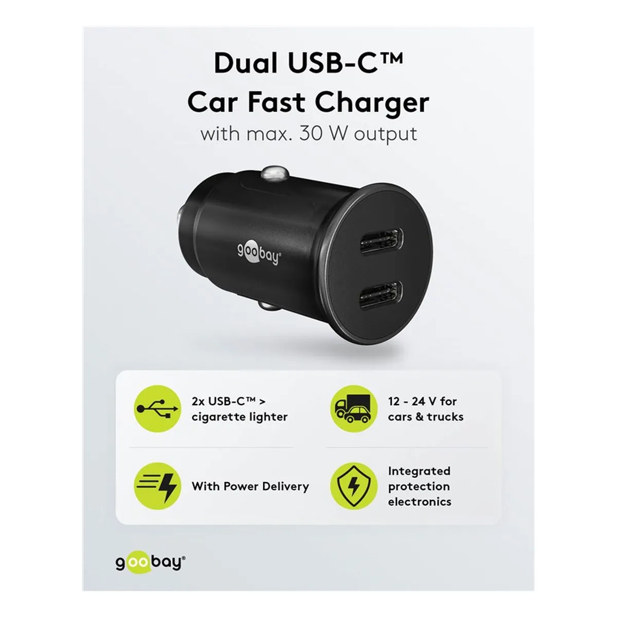Goobay Dual-USB-C™ PD Auto Schnellladegerät (Power Delivery)