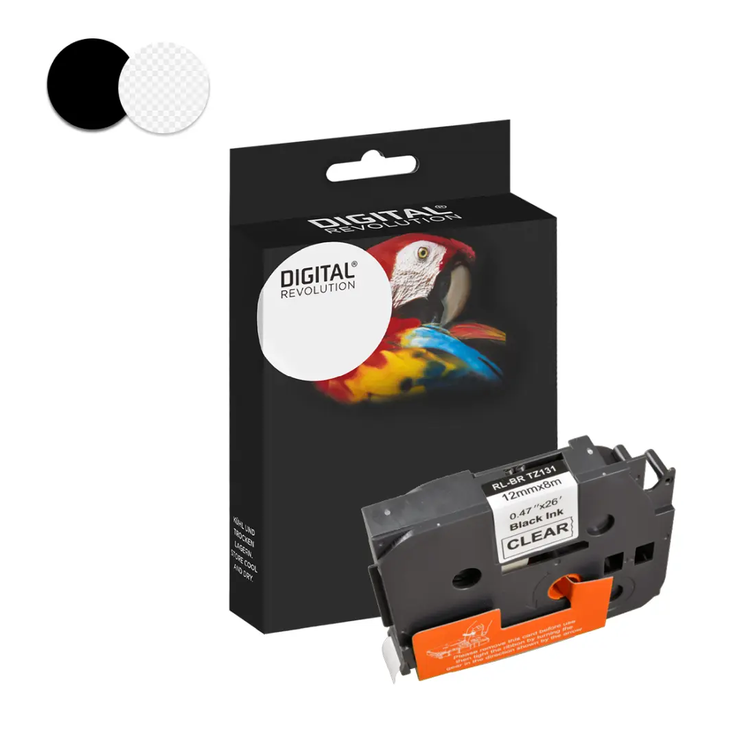 Schriftband TZE-131 schwarz auf transparent 12 mm