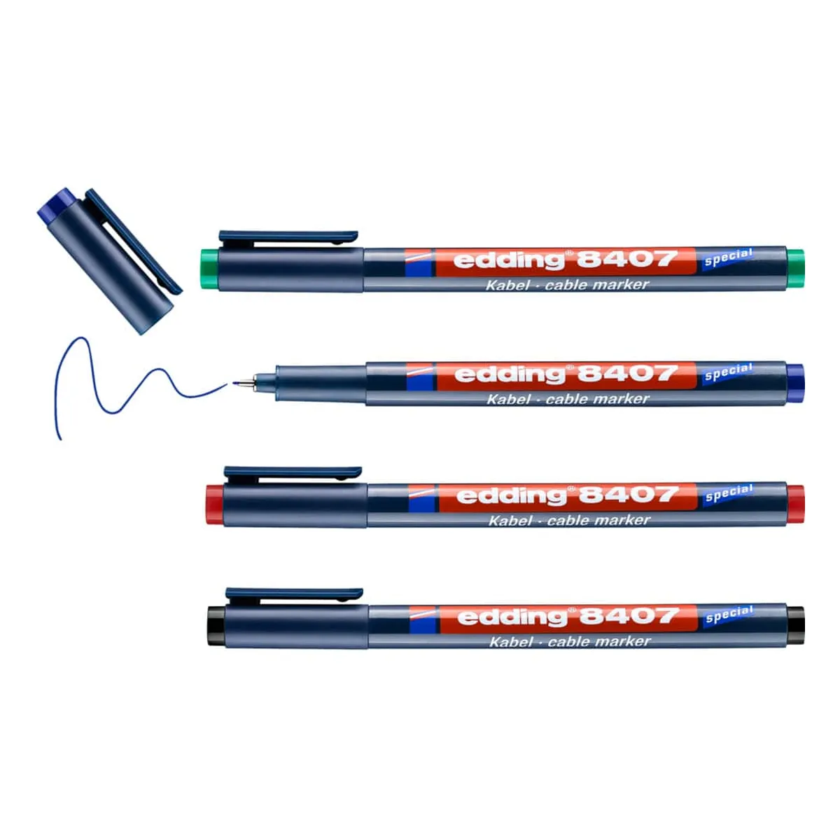 Edding 8407 Kabelmarker - 0,3 mm, permanent, 4er-Set sortiert