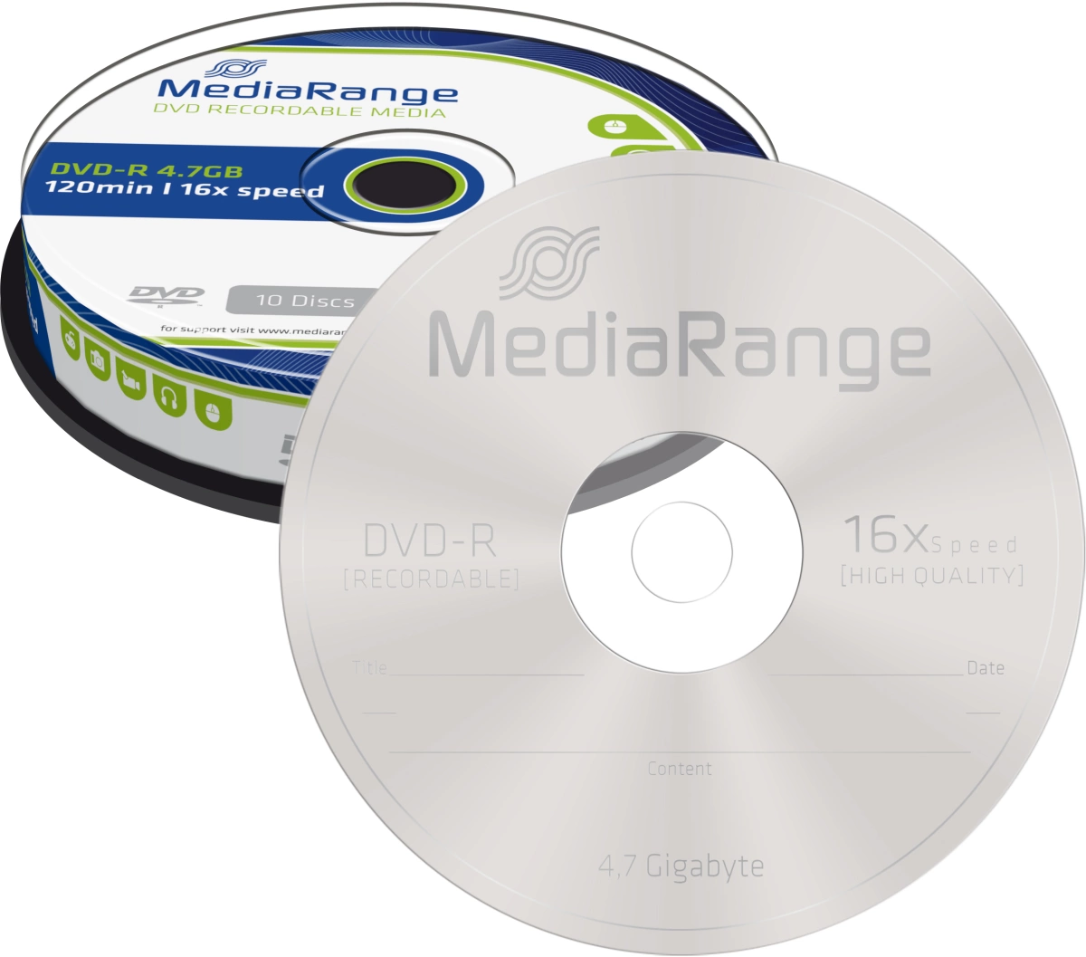 DVD-R - 4.7GB/120Min, 16-fach/Spindel, Packung mit 10 Stück