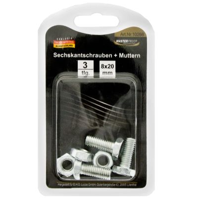 Sechskantschrauben + Muttern 8x20mm 3 Stück