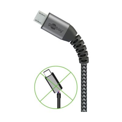 Micro-USB auf USB-A Textilkabel mit Metallsteckern (space grau/silber) 0,5m