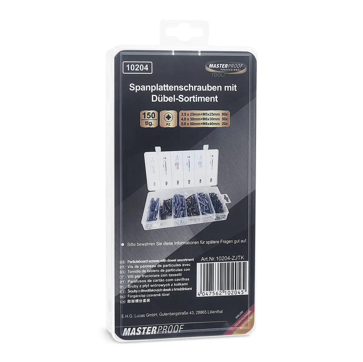 Masterproof Spanplattenschrauben mit Dübel-Sortiment, 150-teilig, M5-M8