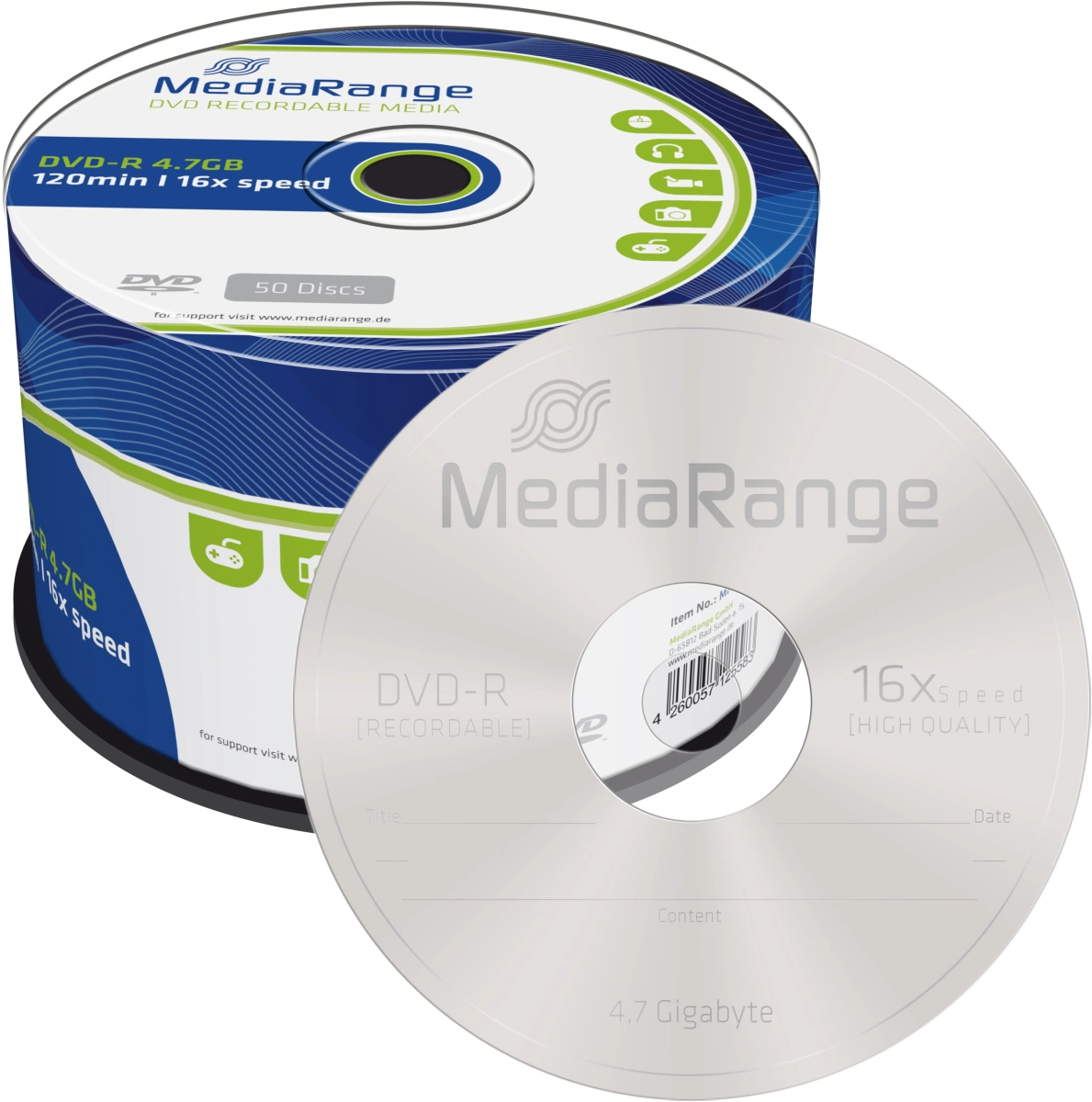 DVD-R - 4.7GB/120Min, 16-fach/Spindel, Packung mit 50 Stück