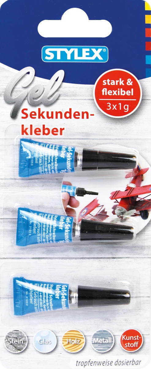 Stylex Sekundenkleber Gel, 3 Tuben á 1 g