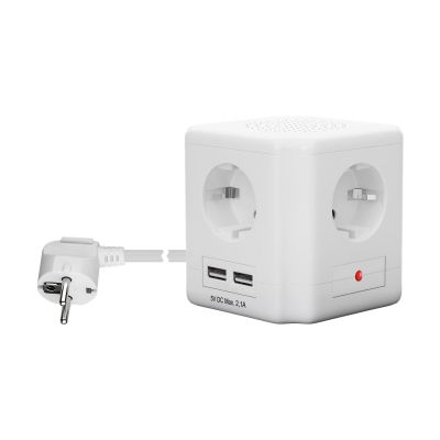 4-fach Steckdosenwürfel mit Schalter und 2 USB Ports