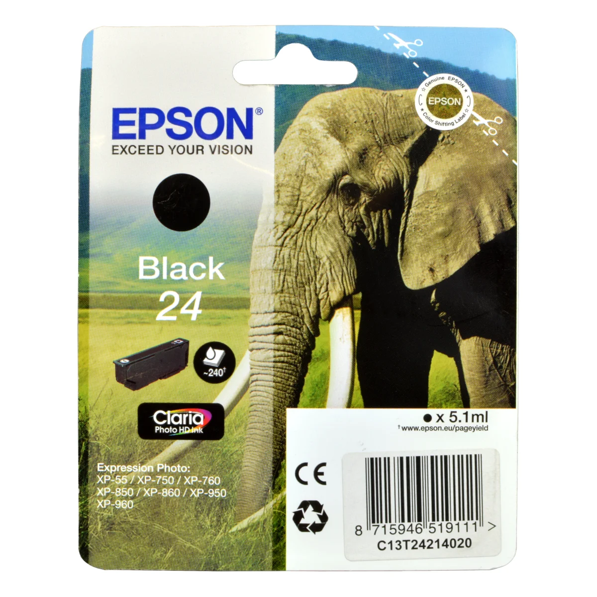 Epson 24 Druckerpatrone schwarz 5,1 ml | 360 Seiten (C13T24214012)