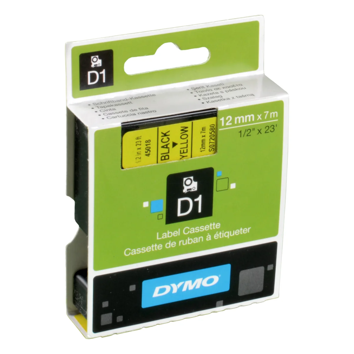 Dymo Label Band D1 45018 (S0720580) schwarz auf gelb  12mm x 7m