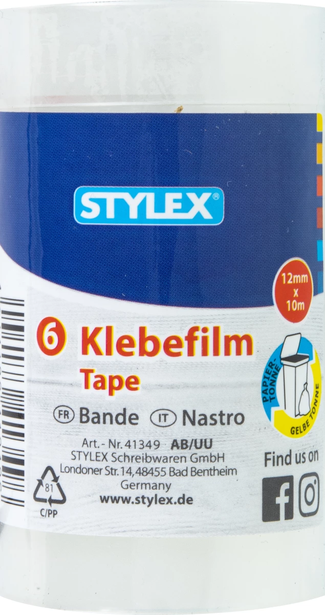 Stylex Klebefilm, 6 Rollen, 12 mm x 10 m