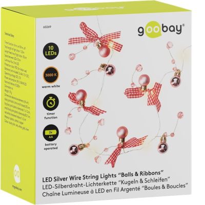 Goobay 10er LED-Silberdraht-Lichterkette “Kugeln & Schleifen“
