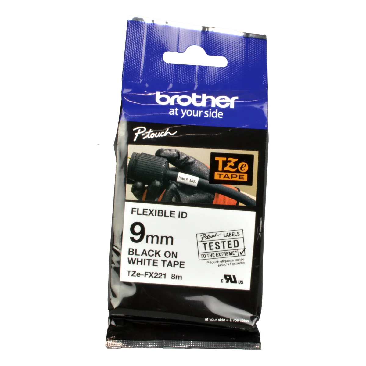 Brother P-Touch Band TZe-FX221  schwarz auf weiß  9mm / 8m  flexibel  laminiert
