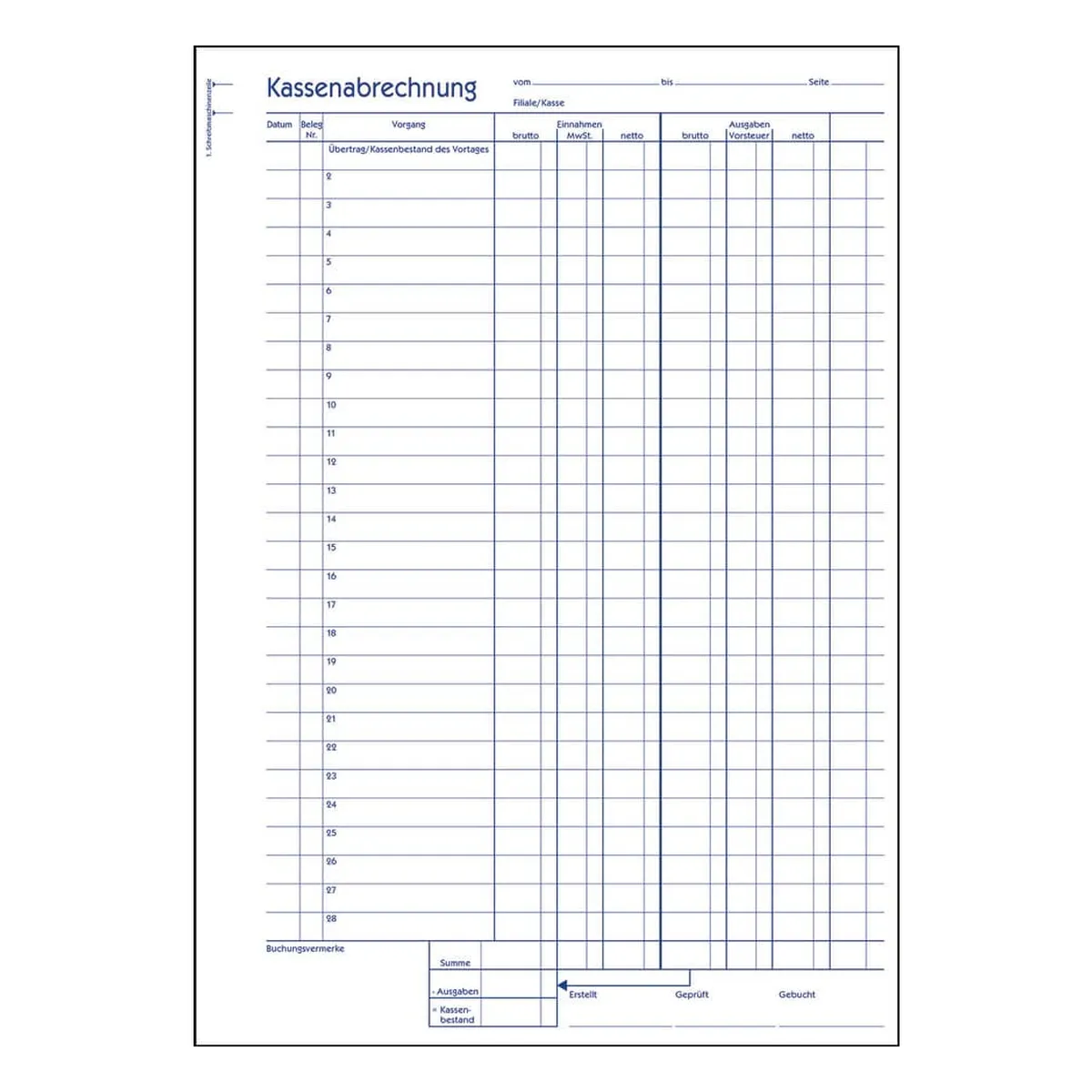 AVERY ZWECKFORM Kassenabrechnung - MwSt.-Spalte, A4, Recycling, Blaupapier, 2x 50 Blatt