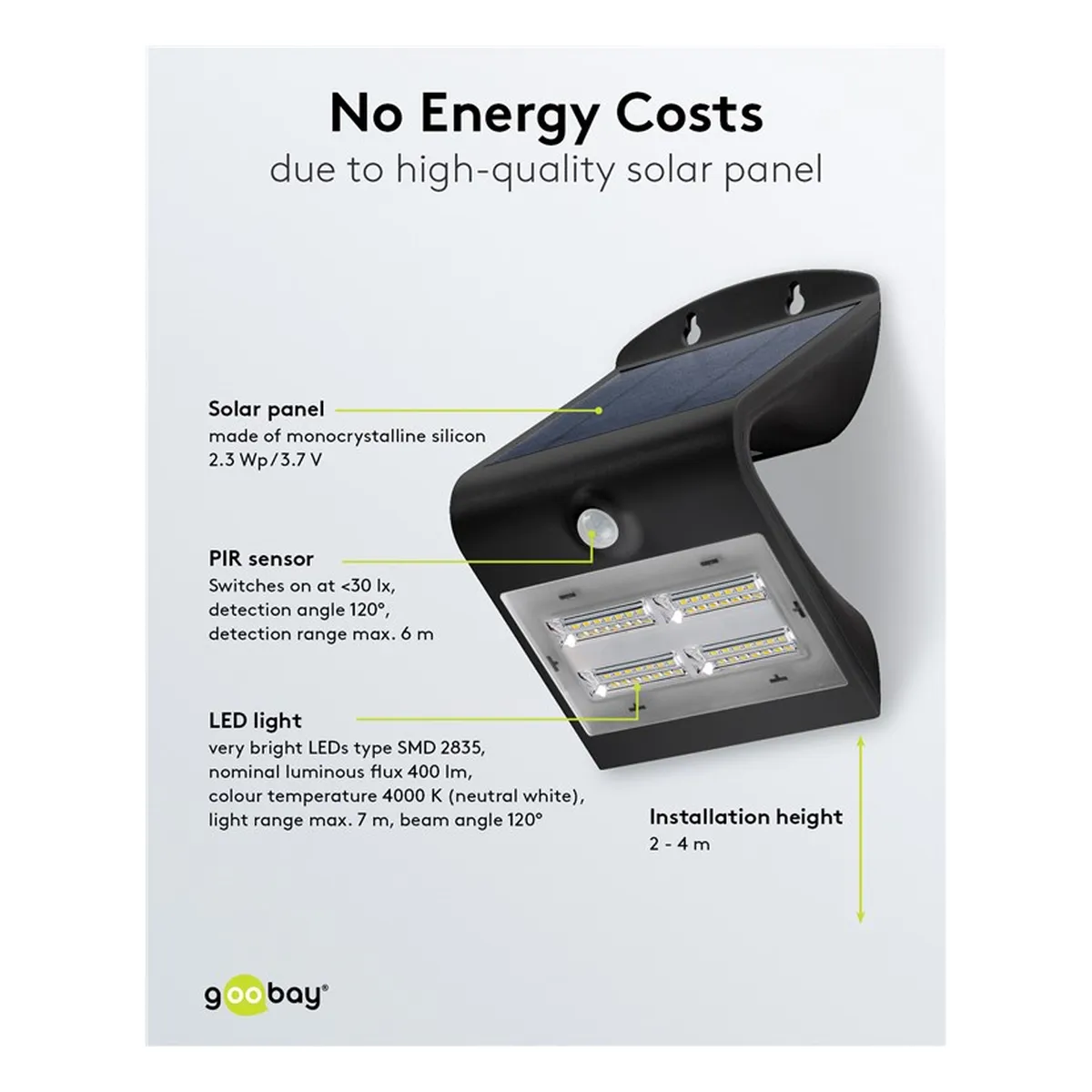 Goobay LED Solar-Wandleuchte mit Bewegungsmelder 3,2 W