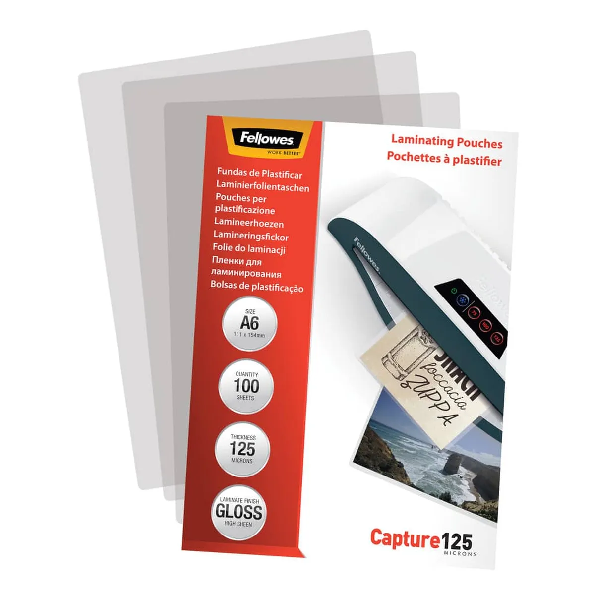 Fellowes Laminierfolie Capture - A6, glänzend, 125 mym, 100 Stück