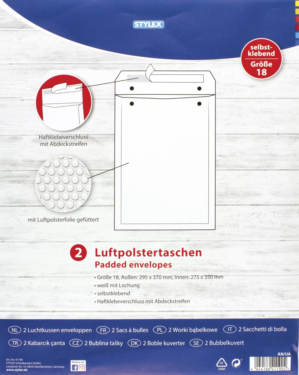 Stylex Luftpolstertaschen, Gr.18, haftklebend, 2 Stück