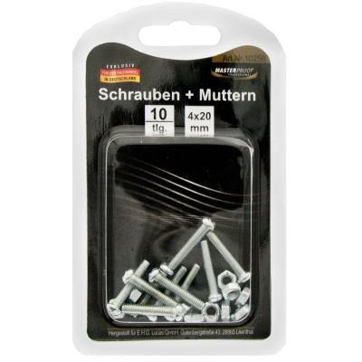 Schrauben + Muttern 4X20mm, 10 Stück