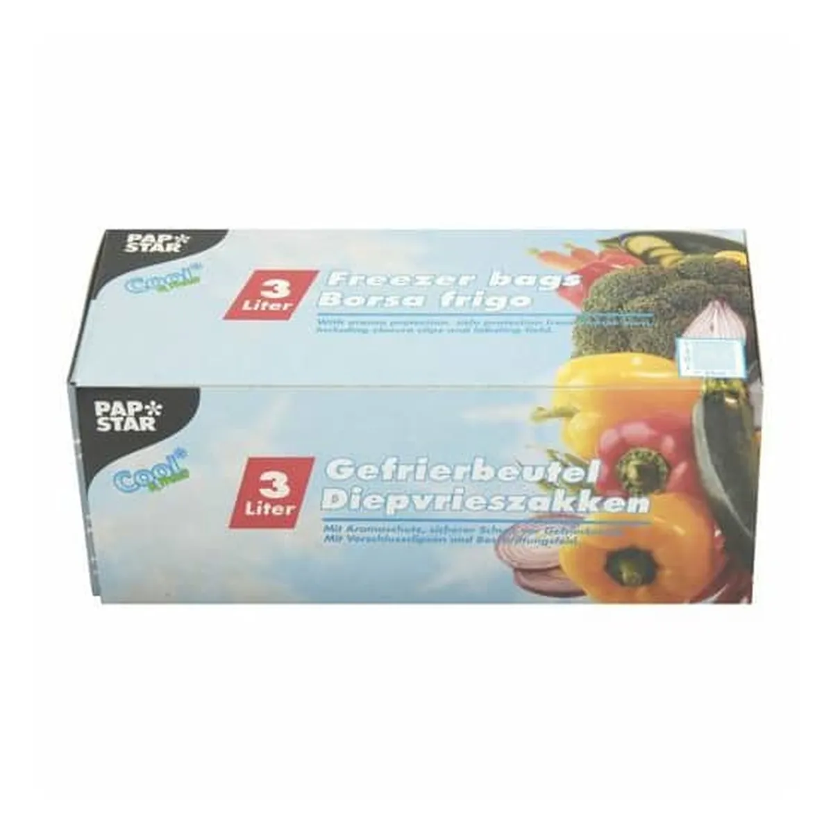 PapStar Gefrierbeutel - 3 L, LLDPE-Folie, transparent, 75 Stück, Verschlussclips