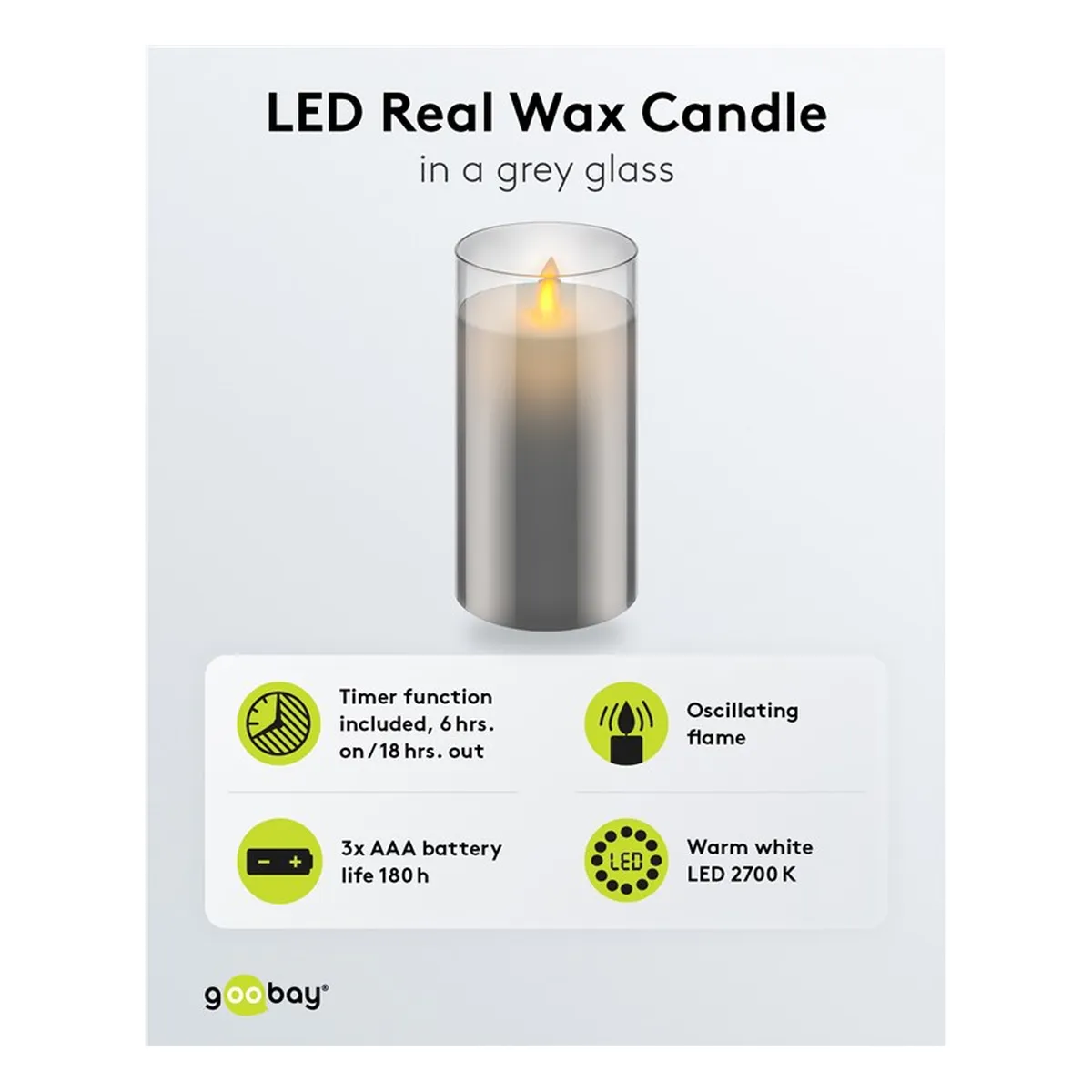Goobay LED-Echtwachs-Kerze im Glas, 7,5 x 15 cm