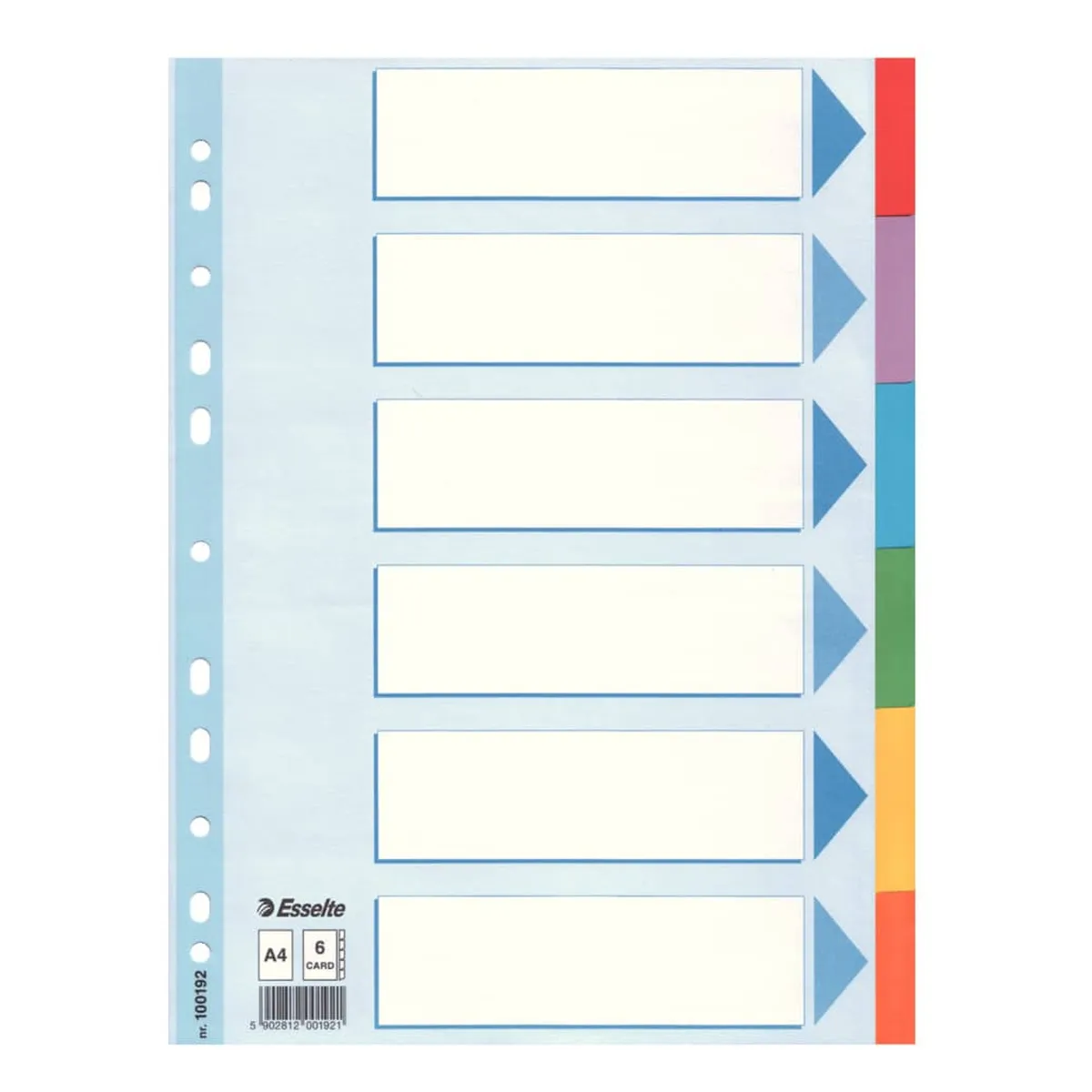 Esselte Register - blanko, Karton, A4, 6 Blatt, weiß, farbige Taben